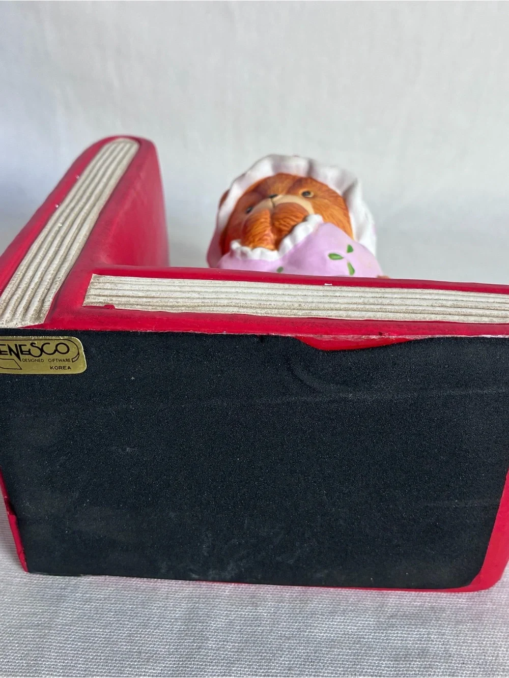 Enesco Blue and Pink Bear Bookend Pair with Red Book Bases